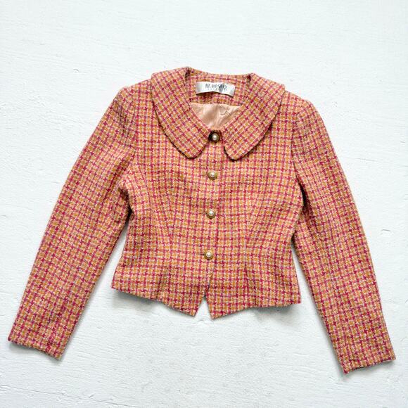 Vintage 80s/90s Boutique Orange Pink Wool Tweed Jacket, Size Small - Picture 1 of 9